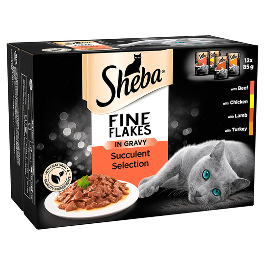 Sheba Pouches Fine Flakes Saver Pack 96 x 85g - Succulent Selection in Gravy