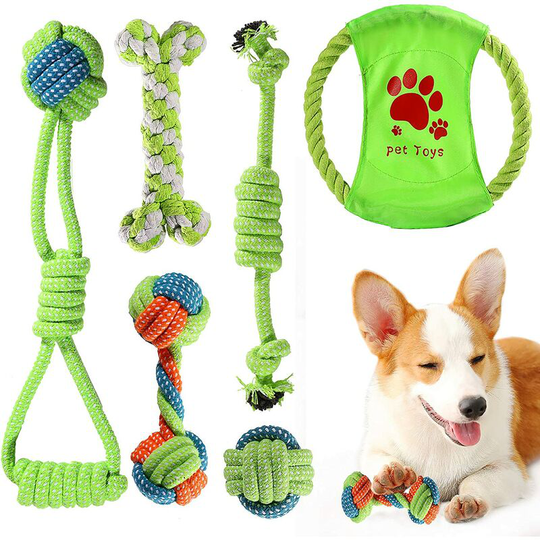 Rope Dog Toy, Puppy Teeth Toy, Natural Cotton Ball Rope for Chewing Puppy Teeth, 6PCS Interactive Toys for Small Dogs