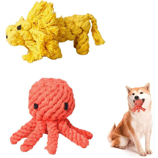 Modou - Natural Cotton Dog Toys, 2 Pieces Dog Rope Toys, Puppy Rope Chew Toys, Dog Chew Toys, Companion Dog Chew Toys for Puppies, Small Medium Large