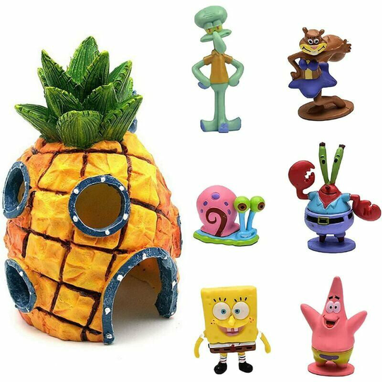 Monly - pcs Aquarium Ornaments, Spongebob Squarepants Fish Tank Ornament Resin Fish Tank Ornament Pineapple Fish Tank Accessories Aquarium Ornament