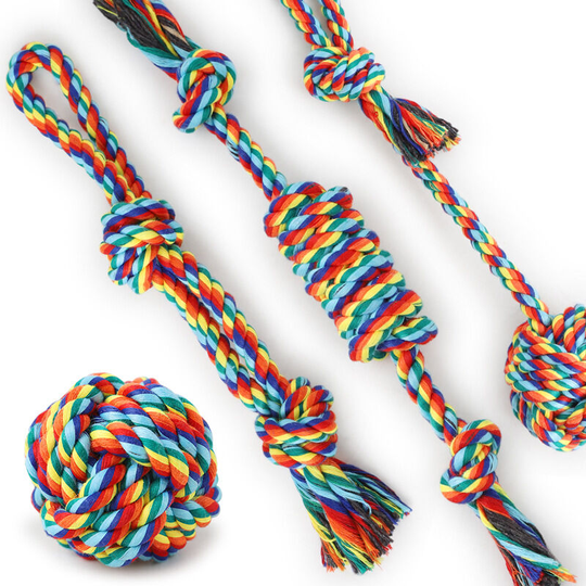 Dog Rope Toys, Dog Toy Set, Rope Ball, Cotton Knot, Chew Toy, Dog Interactive Toy(4 Pcs) - Muff
