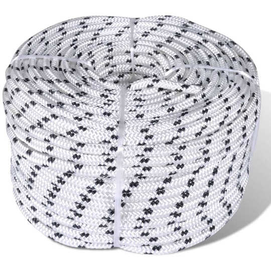 Braided Rope Coil Boat Line Polyester 8 mm x 50 m Vidaxl White