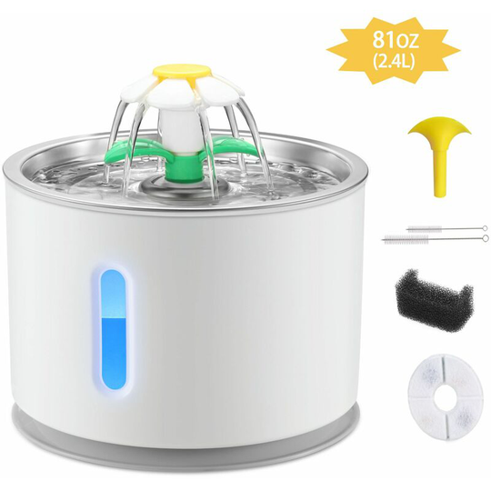 Pet Cat Fountain with Water Level Window, Hygienic Filters and Cleaning Brush, Pet Fountain with led Light