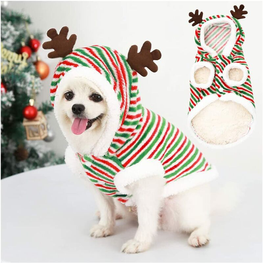 Christmas Dog Costume Hoodie Plaid Pet Dog Sweater Wool Deer Horn Scarf Winter Warm Chihuahua York Suit Cat Hooded Costume Coat Small Medium Large