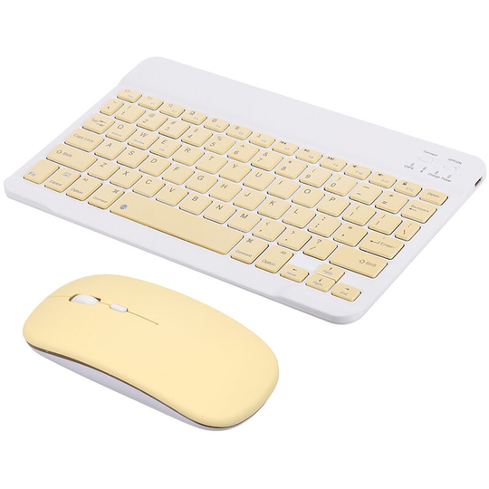 Lifcausal - 10 inch Portable bt Keyboard Mouse Combo 78 Keys Rechargeable Mini Keyboard 3-gear dpi Adjustable Mouse Wide Compatibility Yellow