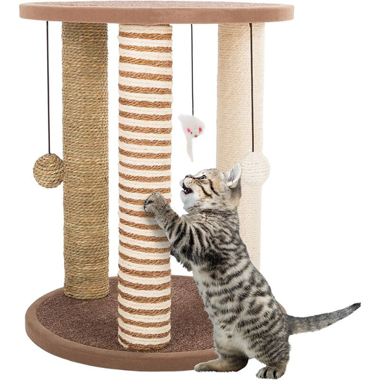 3 Scratching Posts, Carpeted Base Play Area and Perch, Furniture Scratching Deterrent Tree for Indoor Cats