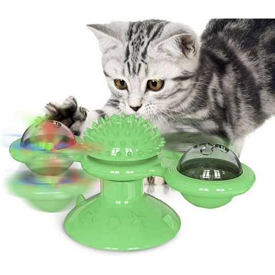 Piece Portable Pet Toys, Cats Interactive Puzzle Training Turntable Windmill Ball Whirling Toys Kitten Play Game Cat Supplies Green