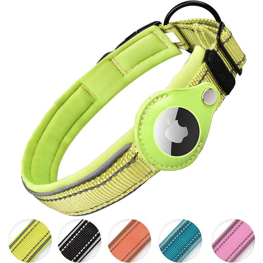 Reflective AirTag Dog Collar, Heavy Duty Apple Air Tag Dog Collar [Large] Padded Pet Collar with AirTag Case Holder Accessories (Green, M)