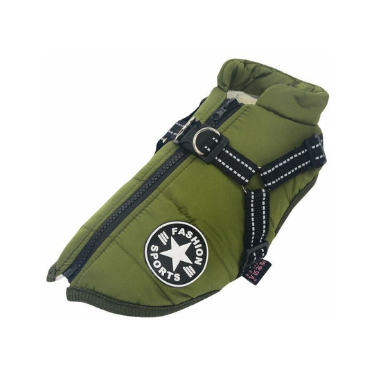 Winter Waterproof Warm Dog Coat with Harness, Waterproof Dog Jacket for Small Medium Large Dogs, for Labrador Chihuahua French Bulldog green -