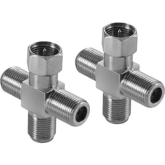 2X Cross splitter adapter (3X F-Female to 1x F-Male plug (with hexagon nut)) Antenna splitter for coaxial cable, Satellite and tv antenna cable,