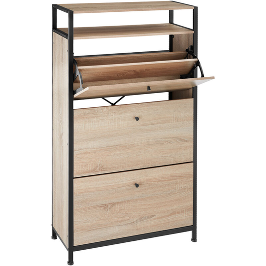 Slim shoe cabinet - Shoe chest of drawers, Shoe tipper, Shoe organizer - industrial wood light, oak Sonoma 61 cm - industrial wood light, oak Sonoma