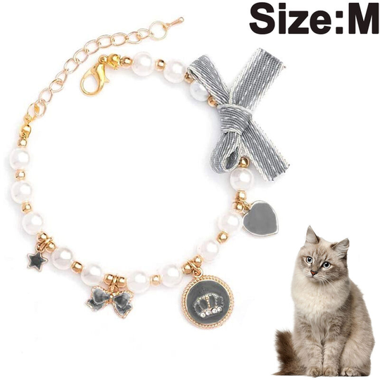 Dog Cat Pearls Necklace Collar Bling Accessories Ribbon Love Charm Pendant Pet Puppy Jewelry for Female Puppy Chihuahua Yorkie Adjustable Handmade,