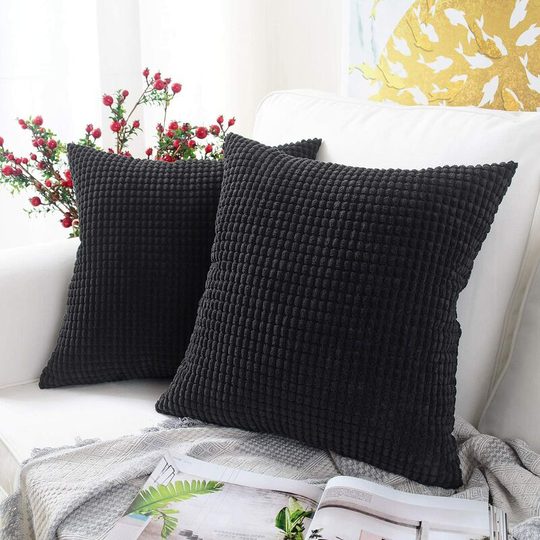 Bearsu - Set of 2, Soft Corduroy Square Decorative Throw Pillow Cushion Covers Pillow Case, Home Decor for Couch Sofa Bed Chair 18x18 inch/45x45 cm