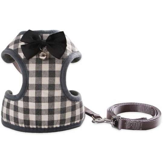 Dog Harness With Bowtie Step-Vest Harness Leash Pet Cat Vest Dog Leash For Daily Running Walking Training, Grey, s