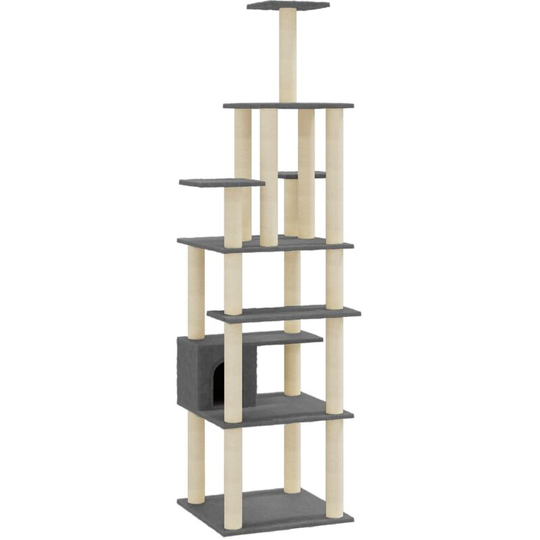 Cat Tree with Sisal Scratching Posts Dark Grey 183 cm Vidaxl Grey