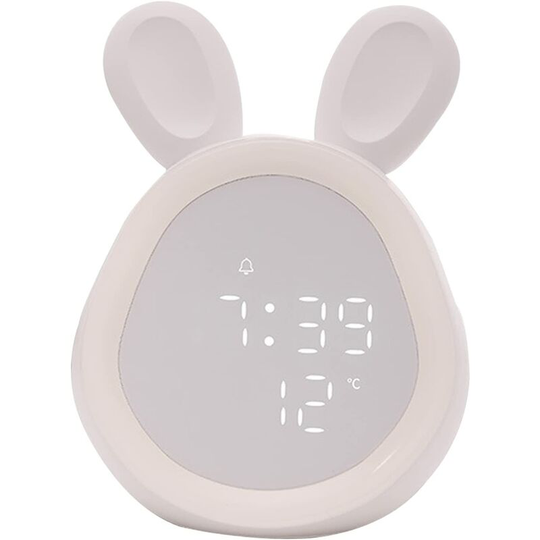 Bearsu - Cute Rabbit Alarm Clock with Snooze and Night Lights, Digital Alarm Clock with Thermometer, Adjustable Volume and Brightness, Rechargeable,