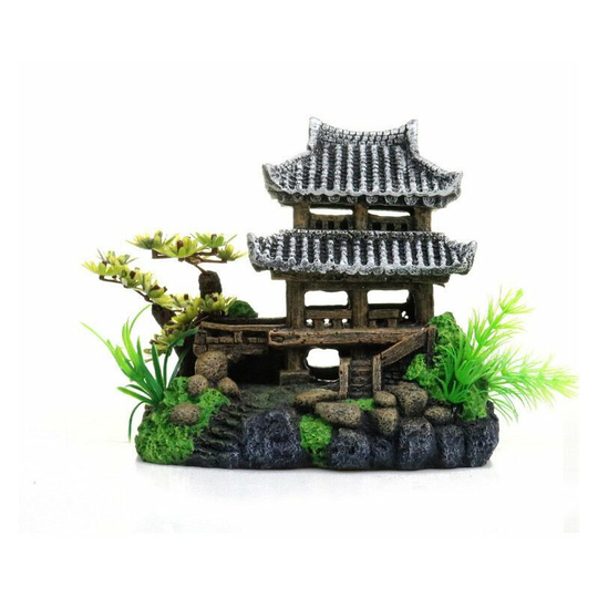 Aquarium Decoration Underwater, Size Plastic Aquarium Plants Decoration, Oriental Style Ancient Building Aquarium Decor Landscape Resin Underwater