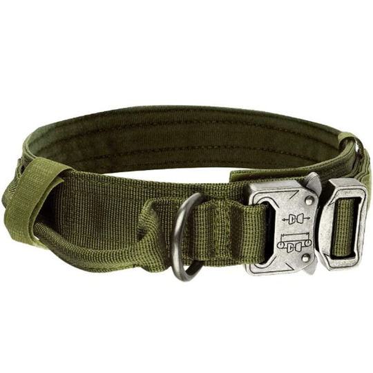 Tactical Adjustable K9 Nylon Dog Collar Heavy Duty Metal Buckle Webbing Handle, Adjustable Nylon (Size l, Army Green)