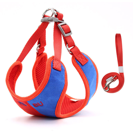 Betterlifegb - Breathable anti-traction harness with dog handle, dog suede fabric and cat, 2 colors combined soft harness with anti-exhaust leash for