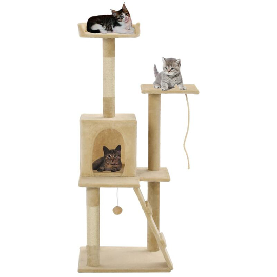 Cat Tree with Sisal Scratching Posts 120 cm Beige VD07148 - Hommoo