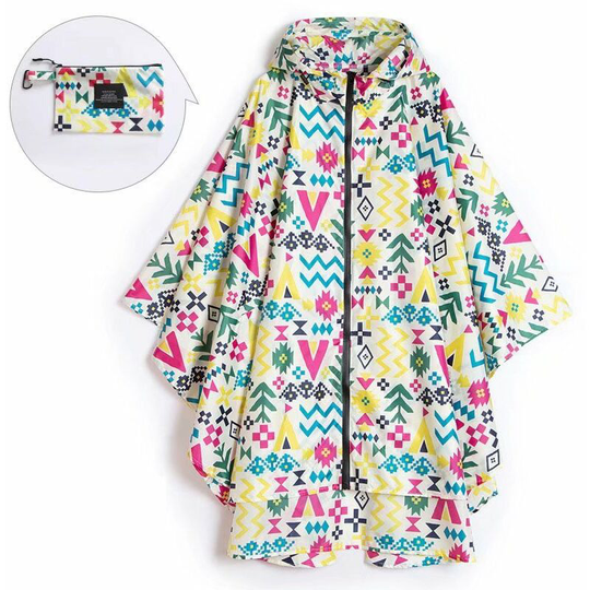 Litzee - Rain Poncho Jacket Coat For Adults Hooded Waterproof With Zipper Outdoor (multicolor)(Size:L)