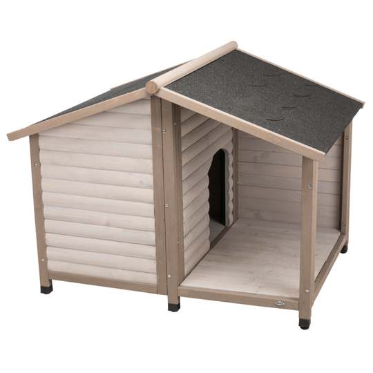 Trixie Natura Log Cabin with Porch Dog Kennel - Size S: 82 x 100 x 90 cm (L x W x H), Grey