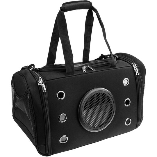 Pet carrier for cats and dogs. rigid travel bag in black canvas fabric - Citybag
