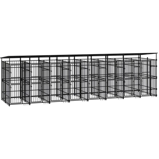 Outdoor Dog Kennel with Roof Steel 14.75 m² Vidaxl Black