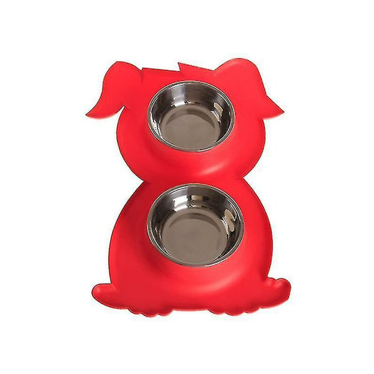 Red stainless steel double pet bowl dog cat twin food water dish feeding station az21791 - ssxjv