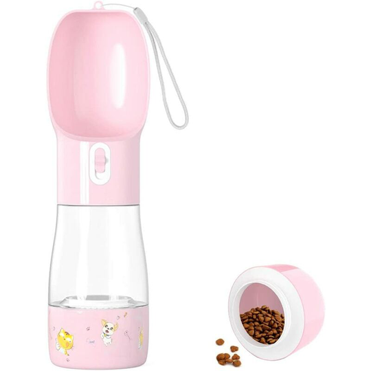 Portable Travel Dog Cat Bottle, Portable Dog Water Bottle, Dog Water Dispensers, Travel Pet Feeder, 2 in 1 Dog Water Bottle (Pink)