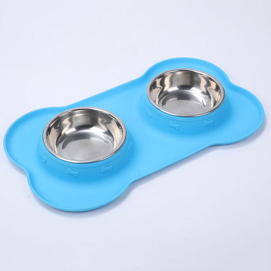 Perle Rare - Anti-Slip Cat Dog Bowl, Double Stainless Steel Bowl with Spill-Proof Silicone Pad, (400ML/Bowl)