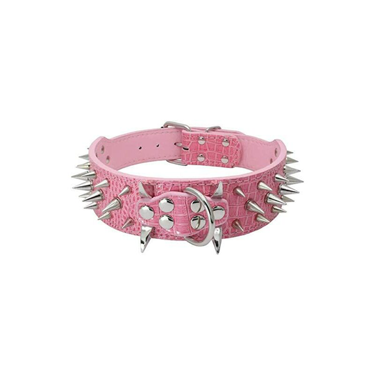Pointed Pointed Studded Dog Collar Luxurious Padded Leather Collars for Medium Dogs 5cm Width Anti Bite Collar M,Pink-AG
