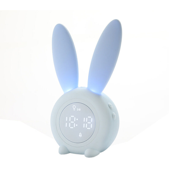 Benobby Kids - Cute rabbit-shaped induction alarm clock, intelligent automatic breathing light adjustment, automatic time/date/temperature display,