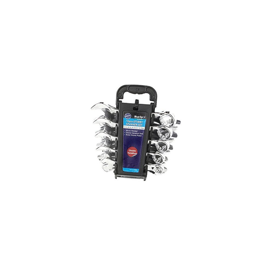 Bluespot 10 Pce Chrome Vanadium Metric Stubby Spanner Set (10-19mm) - 10 stubby spanner set combination metric 19mm bluespot tools 04110 piece 10pc