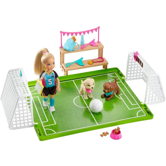 Barbie Chelsea Football Playset, with Chelsea doll and 2 puppy friends