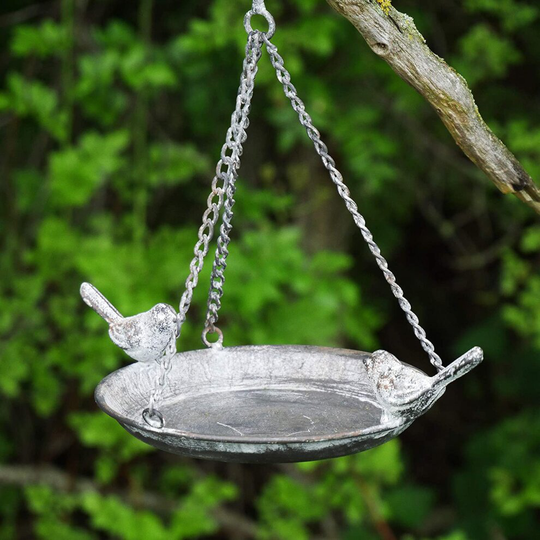 garden mile Vintage Metal Hanging Chain Bird Feeder for Wild Birds | Rustic Antique Distressed Metal Bird Bath Table with Hanging Hook | Hanging Ga