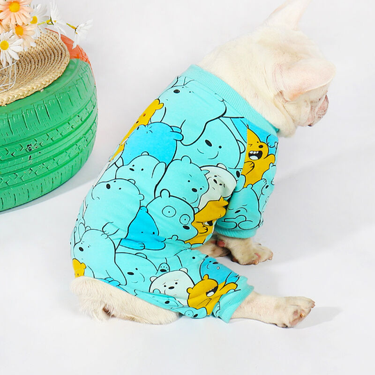 Benobby Kids - Summer dog clothes, French bulldog pug dog clothes four-legged clothes cartoon cute pajamas blue , suitable for puppy girls and boys,