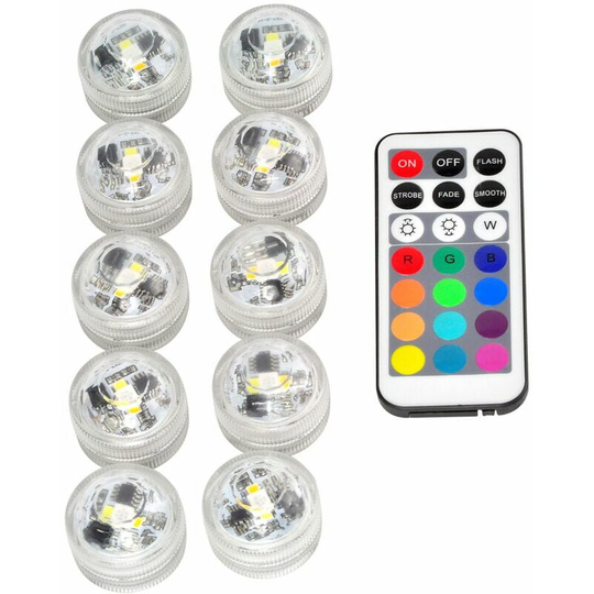 Qersta - 10 pcs Mini Submersible led Lights, Waterproof Underwater Lamp rgb Multicolor led Candles Lighting with 1 Remote Control for Pool Pond