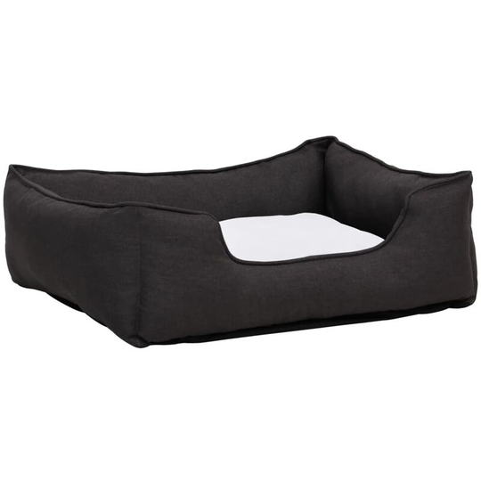 Dog Bed Dark Grey and White 110.5x80.5x26 cm Linen Look Fleece Vidaxl Grey