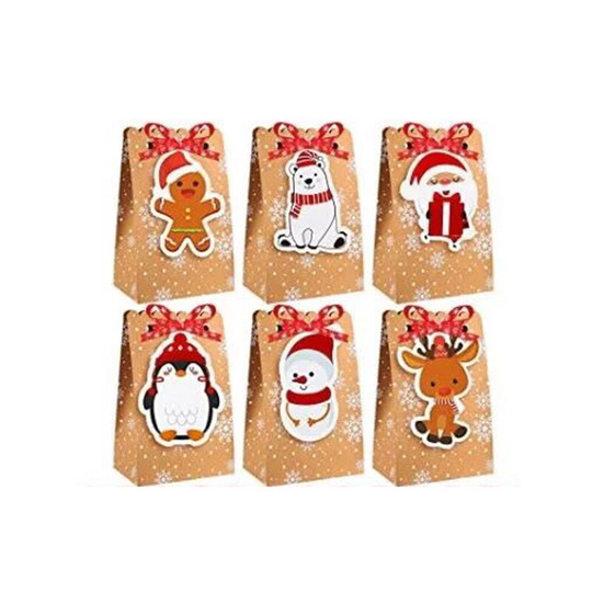 Christmas Kraft Paper Gift Boxes , 50Christmas Goody Gift Treat Candy Bag with Ribbon for Xmas Favors