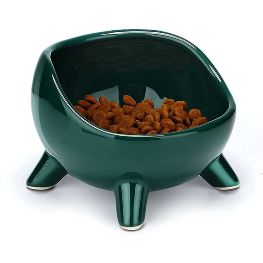 Cat bowl ceramic ecological bowl, angled orthopedic bowl, suitable for adult cats / kittens eat, large green size 16 * 11.5 * 7