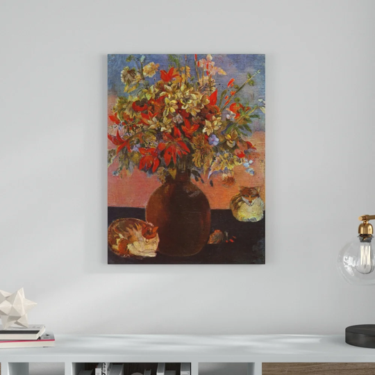 Old Masters Flowers and Cats by Paul Gauguin - Oil Painting Print on Canvas