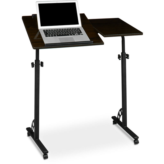 Laptop Table, Large, Height Adjustable, 110 x 80 x 50 cm, Mobile Podium w/ Wheels, Lecturn, Black - Relaxdays
