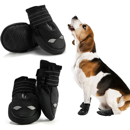 4 pcs Dog Boots, Waterproof Dog Shoes with Reflective Straps Non-Slip Soft Sole Sturdy Dog Paw Protector (3#, Black)