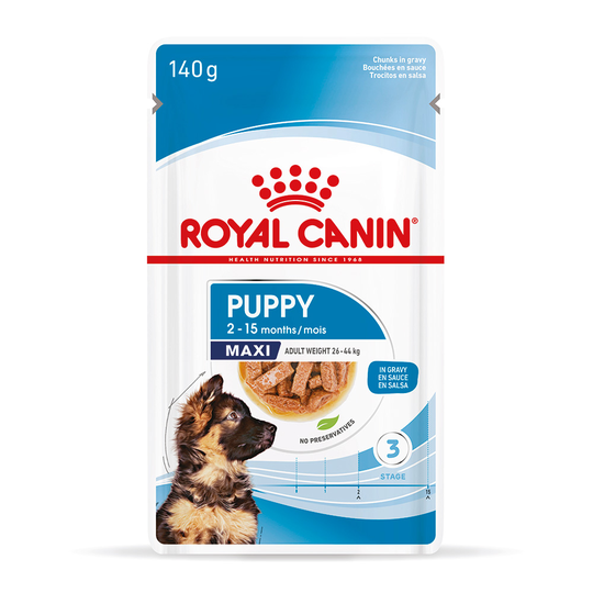 Royal Canin Size Wet Dog Food - 3 Packs + 1 Pack Extra Free!* - Maxi Puppy in Gravy (40 x 140g)