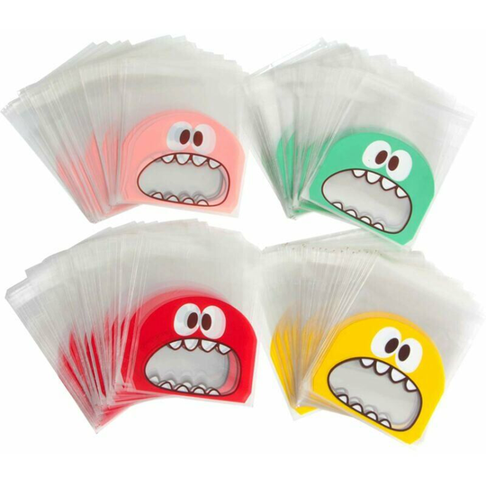 Naxunnn - 400 Pieces Big Mouth Monster Candy Bags Self Adhesive Treat Bag Cookie Bags Bakery Decorating Bags Chocolate Candy Bags diy Plastic Bags,