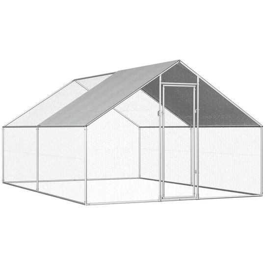 Devenirriche - Outdoor Chicken Cage 2.75x4x1.92 m Galvanised Steel - Silver