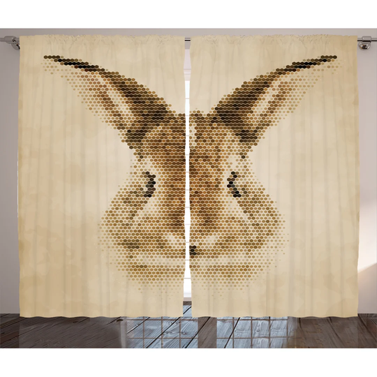Ezechias Rabbit Portrait Digital Geometrical Dots Points Color Bunny Face 2 Piece Room Darkening Curtain Set