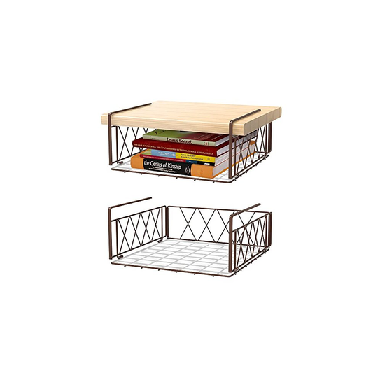 Under Shelf Basket, Hanging Storage Baskets Vertical Wire Rack with Liner for Kitchen Pantry, Cabinet Shelf (2 Pack)
