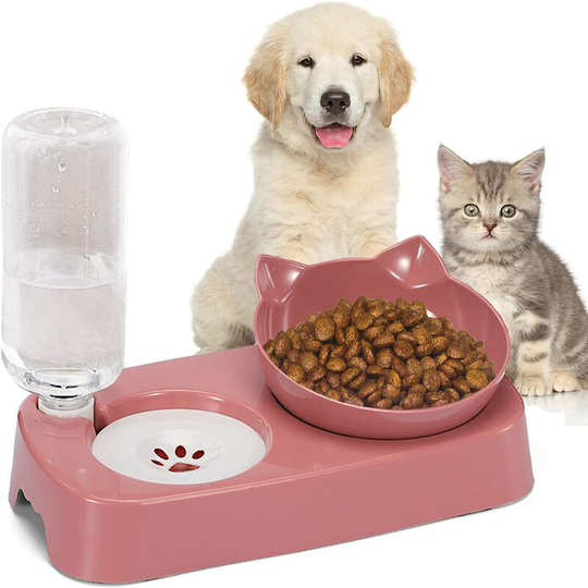 Benobby Kids - Cat Bowls, Pet Bowls, 2 in 1 Automatic Pet Water Fountain Anti-Overflow Food Dispenser, Available for Cats and Puppies, Red, One Pack